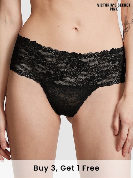 Victoria's Secret PINK Black Hipster Thong Floral Lace Knickers (189305) | £9