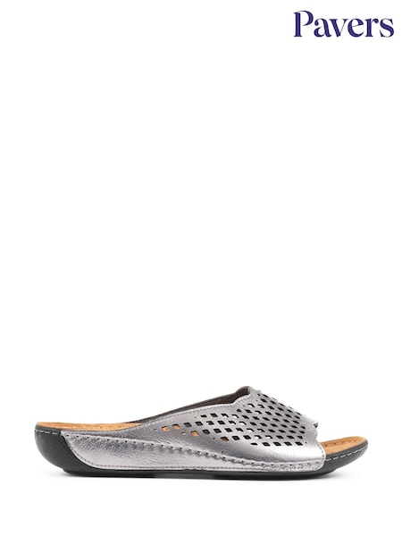 Pavers Silver Pavers Perforated Leather Brown Mule Sliders (189370) | £30
