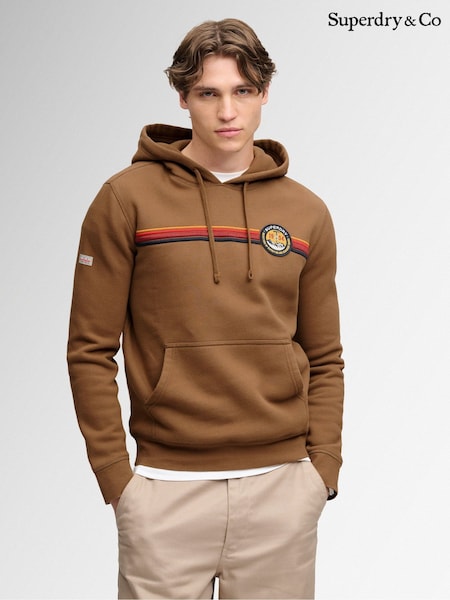 Brown - Regular Superdry Outdoors Stripe Logo Hoodie