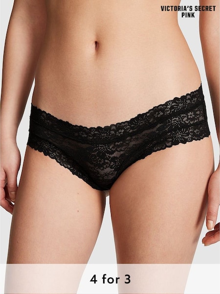 Victoria's Secret PINK Black Short Floral Lace Knickers (189947) | £9