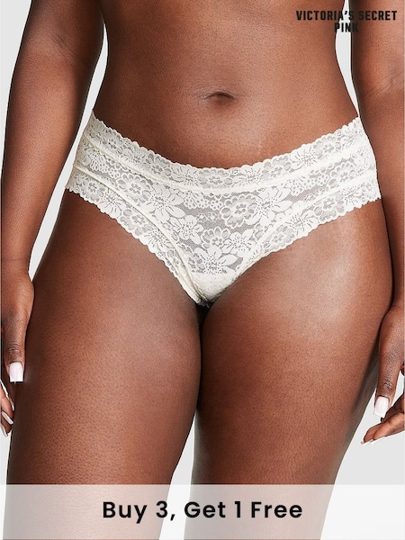 Victoria's Secret PINK Coconut White Cheeky Floral Lace Knickers (190064) | £9