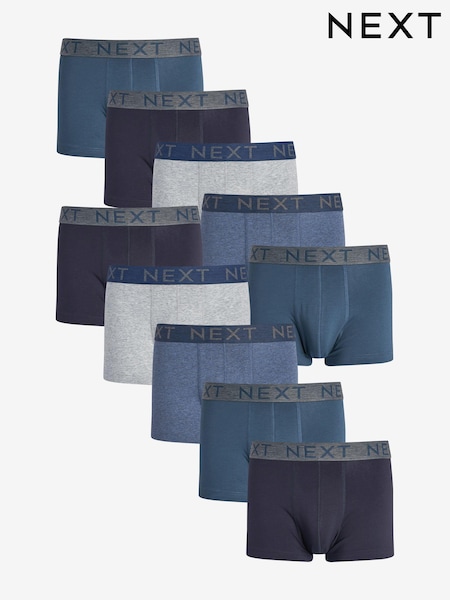 Blue 10 pack Cotton Rich Blend Hipsters Boxers (190106) | £48