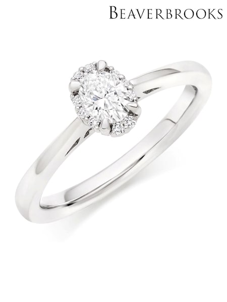 Beaverbrooks 18ct White Silver Diamond Oval Shaped Halo Ring (190469) | £2,950