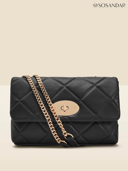 Sosandar Black Faux Leather Quilted Clasp Detail Cross Body Bag (190707) | £45