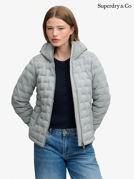 Grey - Superdry Hooded Heat Weld Padded Jacket