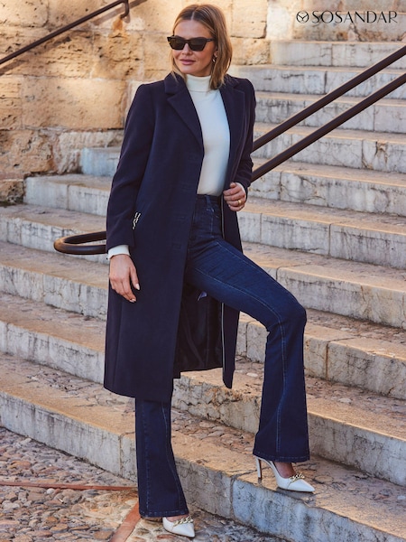 Sosandar Blue Double Breasted Longline Coat With Chain Pocket Detail (190861) | £135