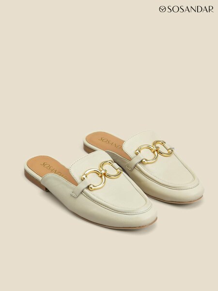 Sosandar Cream Leather Gold Trim Detail Mule Loafers (190973) | £59