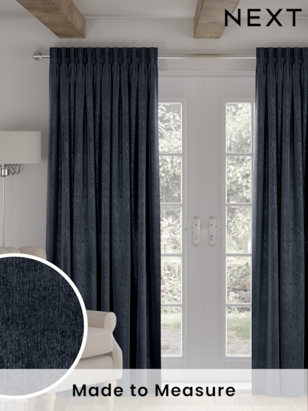 Navy Blue Chenille Made to Measure Curtains (190977) | £100