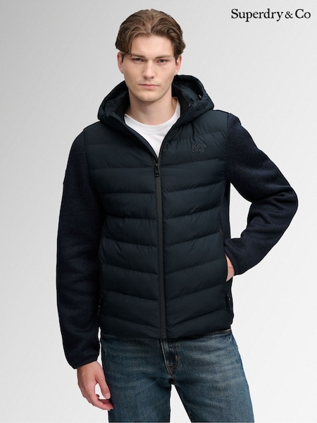 Blue - Regular Superdry Hooded Storm Knit Hybrid Jacket