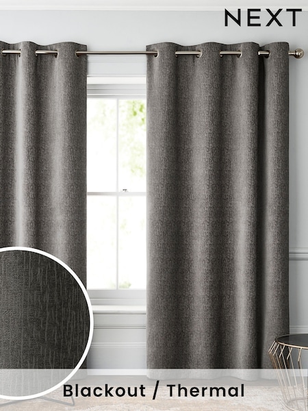 Grey Mid Heavyweight Chenille Eyelet Blackout/Thermal Curtains (191404) | £70 - £165