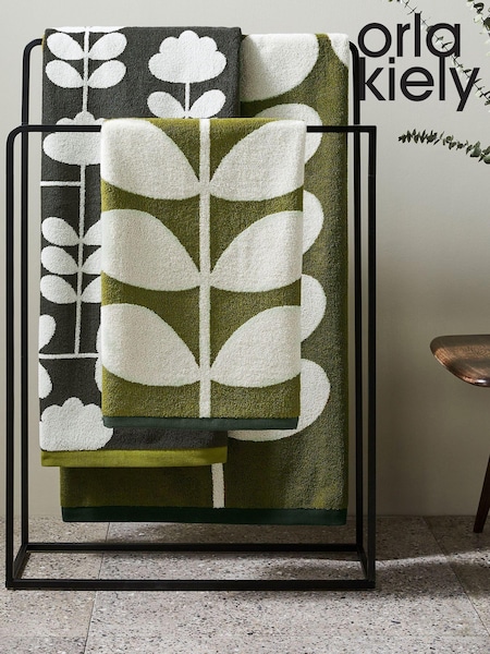 Orla Kiely Grey Cut Stem Moss 100% Cotton Towel (191785) | £16 - £45