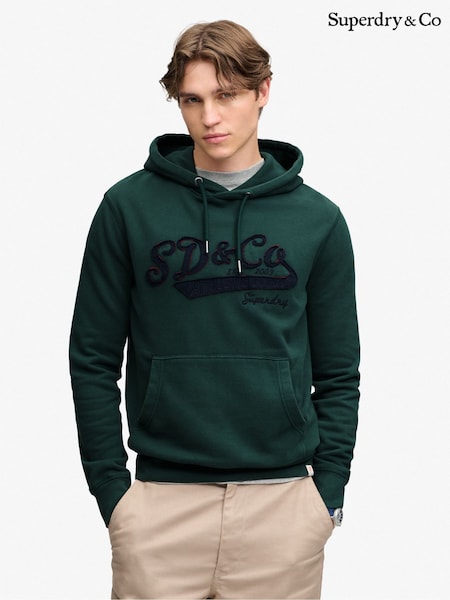 Green - Regular Superdry Sd&co Washed Embroidered Relaxed Hoodie