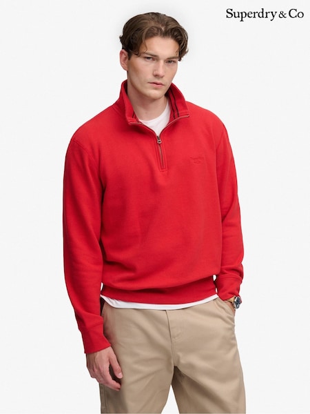Red - Regular Superdry Essential Serif Logo Half Zip Sweatshirt