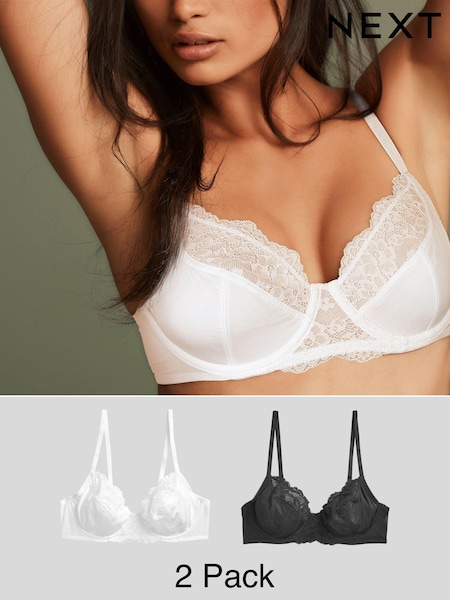 Black/White 2 Pack Floral Print Non Pad Full Cup Bra (192148) | £24