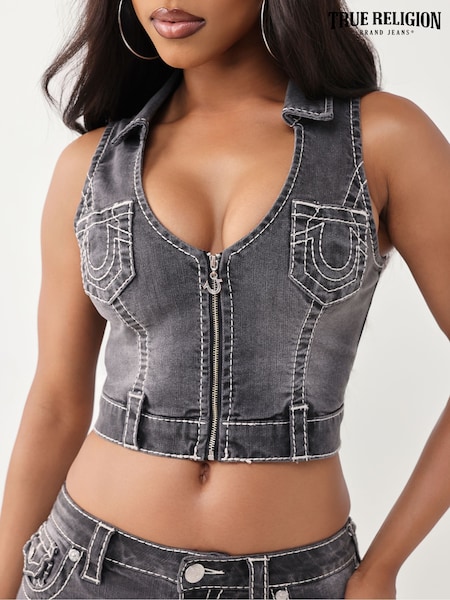 Black - True Religion Zip Front Top Big T