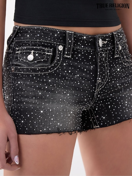 Black - True Religion Crystal Joey Low Rise Cutoff Short