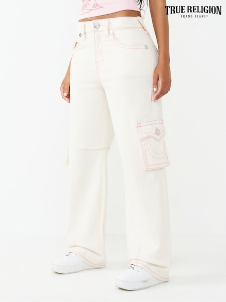 White - True Religion Bailey Barrel Baggy Big T Jeans