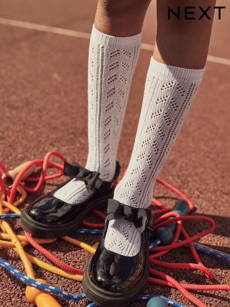 White 3 Pack Cotton Rich Pointelle Knee High School Socks (193074) | £7 - £8
