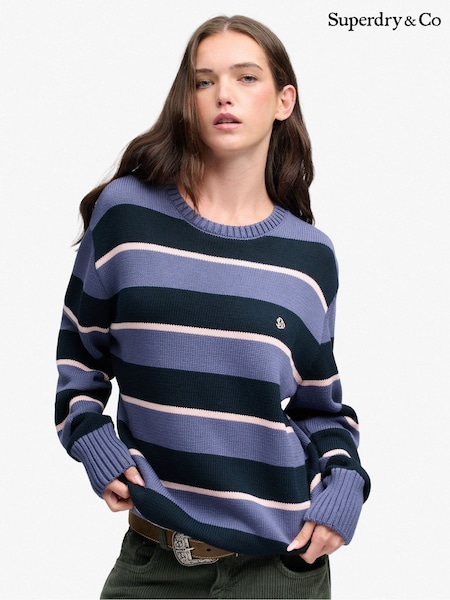 Blue - Superdry Oversized Stripe Jumper