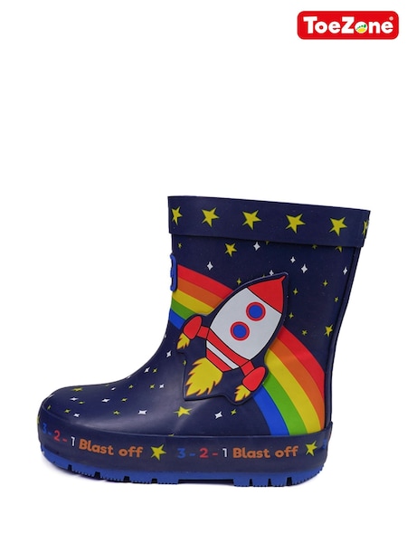 ToeZone Blue Quinn Space Rocket Wellies (194020) | £17