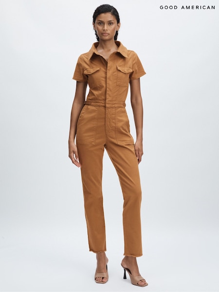 Good American Tan Good American Twill Utility Straight-Leg Jumpsuit (194486) | £196