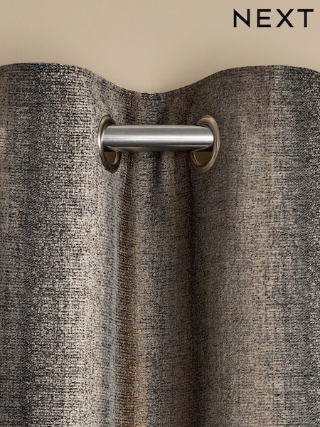 Black/Bronze Gold Metallic Stripe Eyelet Lined Curtains (194731) | £70 - £210