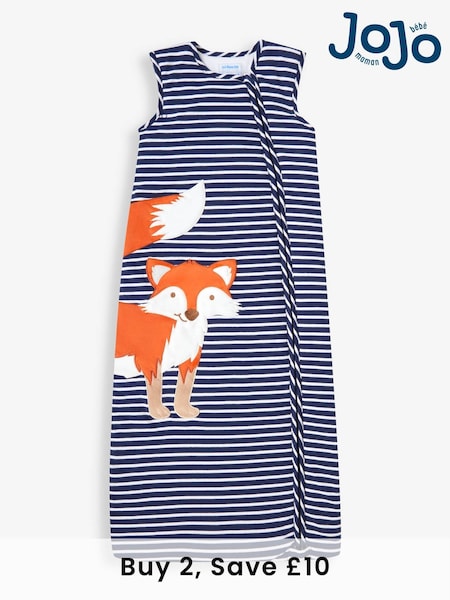 JoJo Maman Bébé Navy Stripe Fox Appliqué 2.5 Tog Toddler Sleeping Bag (195428) | £34