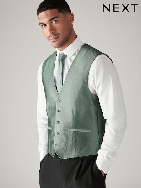 Sage Green Textured Silk Waistcoat (195997) | £55