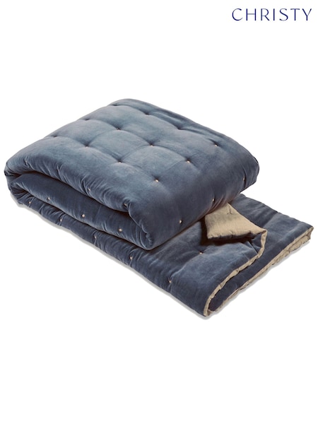 Christy Ink Blue Jaipur Smooth Velvet Quilted Cotton Throw (196650) | £160