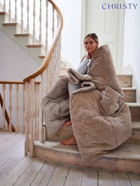 Christy Hazelnut Brown Jaipur Smooth Velvet Quilted Cotton Throw (196666) | £160