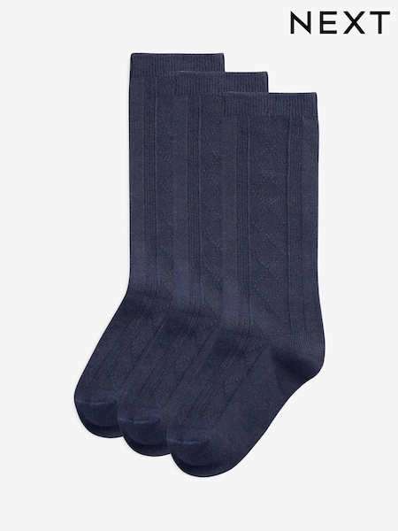 Navy Blue 3 Pack Cotton Rich Pointelle Knee High School Socks (197117) | £7 - £8