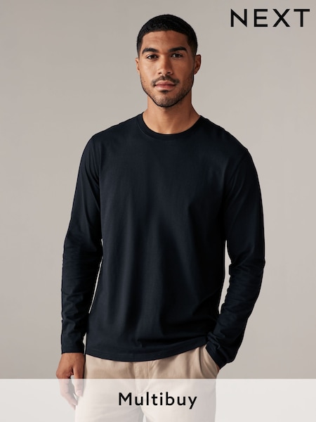 Black Regular Fit Long Sleeve Crew Neck T-Shirt (198275) | £10