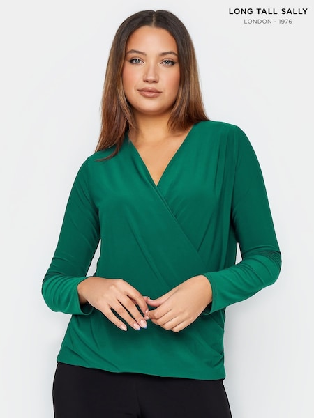 Long Tall Sally Green ITY Wrap Top (198323) | £27