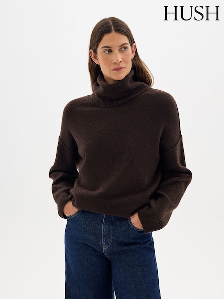 Brown - Hush Meryl Wool Blend Roll Neck Jumper