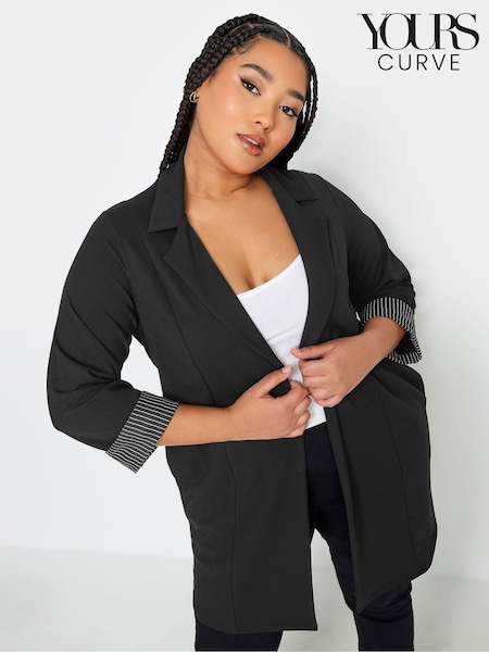Yours Curve Black Pinstripe Turn Up Blazer (198678) | £34