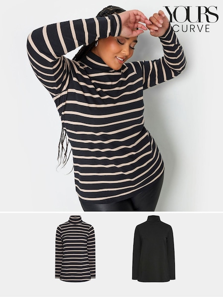 Yours Curve Black Turtle Neck Top 2 Pack (198752) | £31