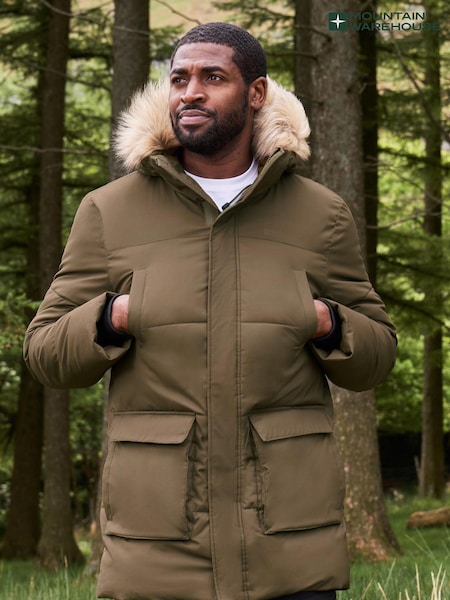 Mountain Warehouse Green Fern Mens Water Resistant Padded Parka Coat Jacket (199322) | £120