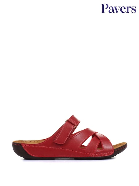 Pavers Red Ladies Touch Fasten Mules (200131) | £30