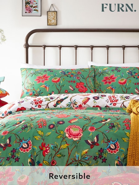 furn. Verdi Green Tropical Floral Reversible Duvet Cover and Pillowcase Set (200400) | £16 - £32