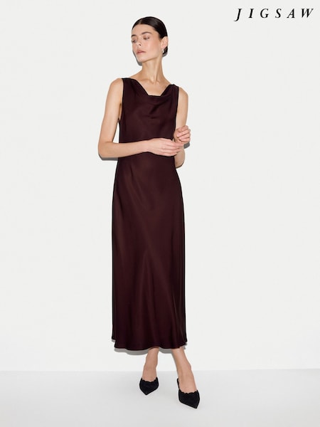 Red - Jigsaw Satin Cowl Neck Bias Dress