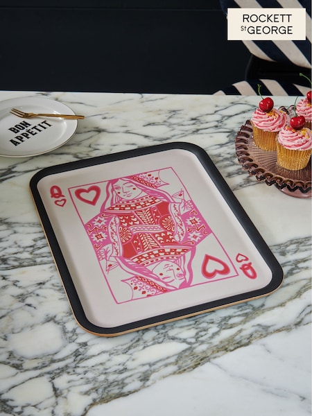 Rockett St George Pink Queen of Hearts Wood Veneer Tray with Anti Slip Finish (200984) | £28