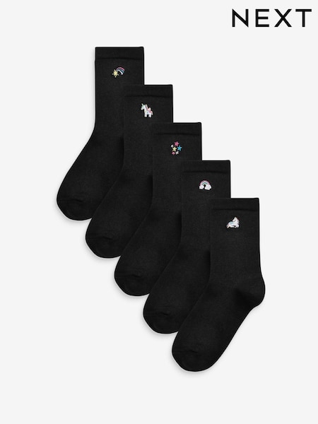 Black 5 Pack Bamboo Rich Unicorn Embroidered Ankle Socks (201169) | £7.50 - £8.50