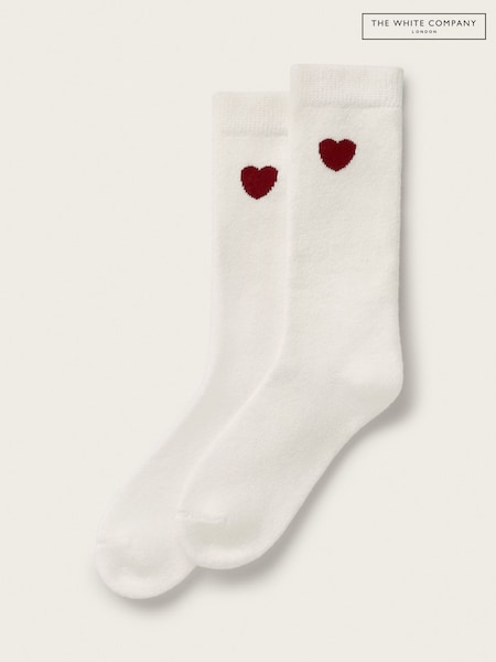 White - The White Company Heart Motif Detail Bed Socks With Cashmere
