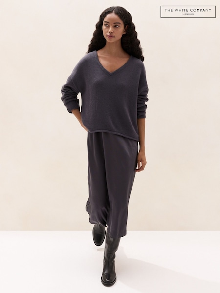 Grey - The White Company V-neck Mixed Media Knitted Dress