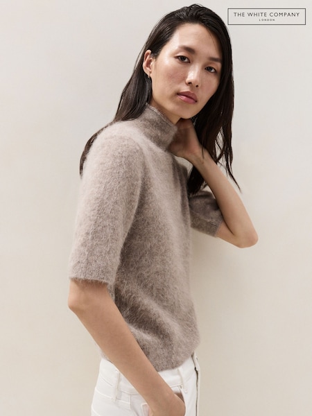 Taupe Brown - The White Company High Neck Knitted T-shirt