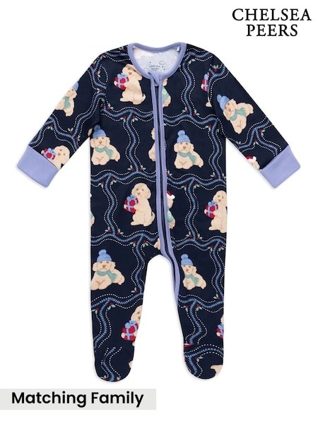 Blue - Chelsea Peers Baby Christmas Chip The Cockapoo Portraits Print Sleepsuit