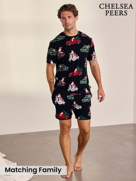 Blue - Regular Chelsea Peers Christmas Santa Road Trip Print Long Pyjamas Set