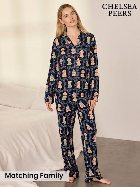 Blue - Chelsea Peers Christmas Chip The Cockapoo Portraits Print Long Pyjamas Set
