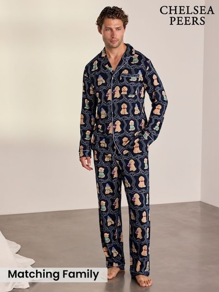 Blue - Regular Chelsea Peers Christmas Chip The Cockapoo Portraits Print Long Pyjamas Set