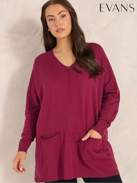 Red - Evans Seam Detail V-neck Jumper